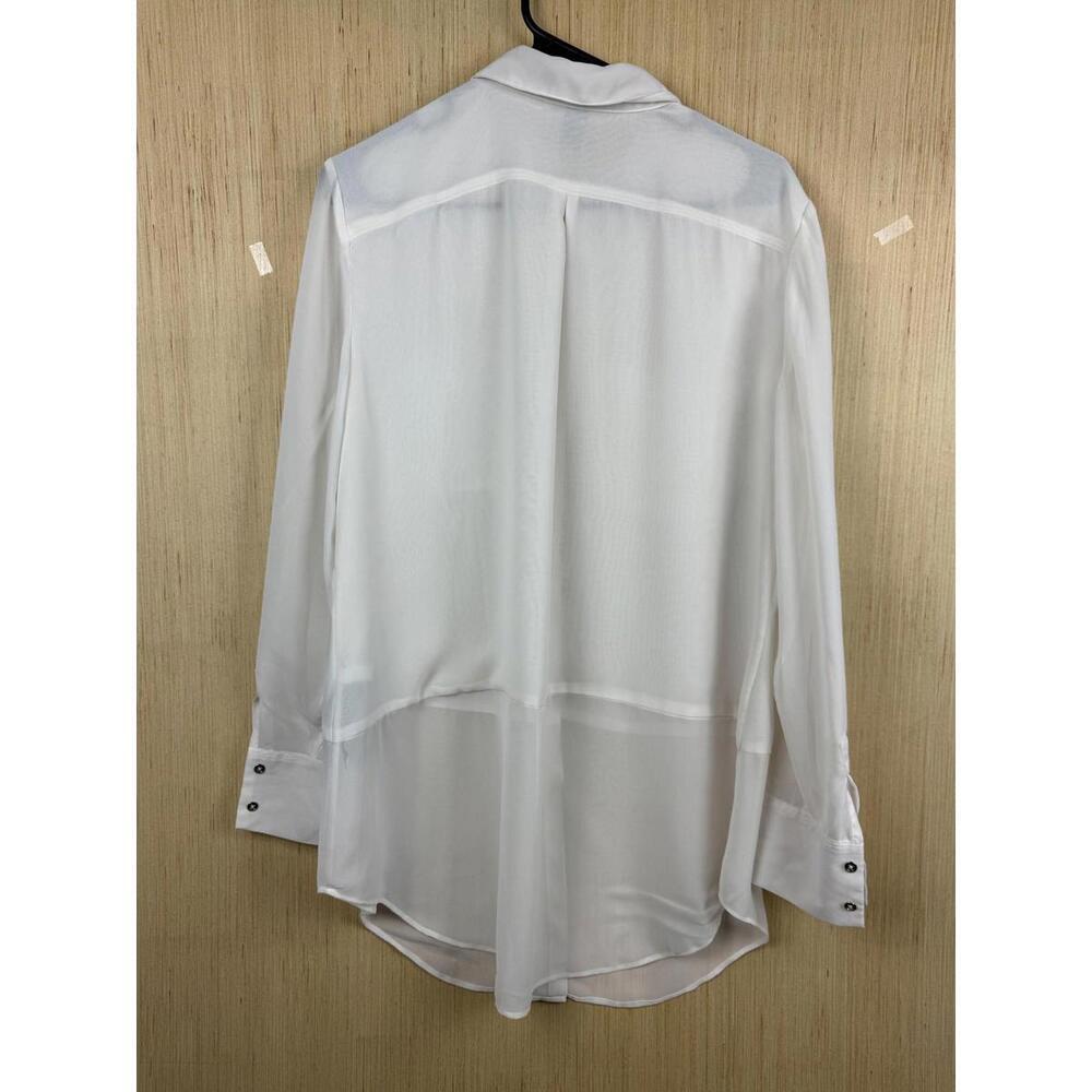 Chico's Black Label Shirt Womens 2 White Sheer Button Front Tunic High Low Hem - Picture 3 of 10